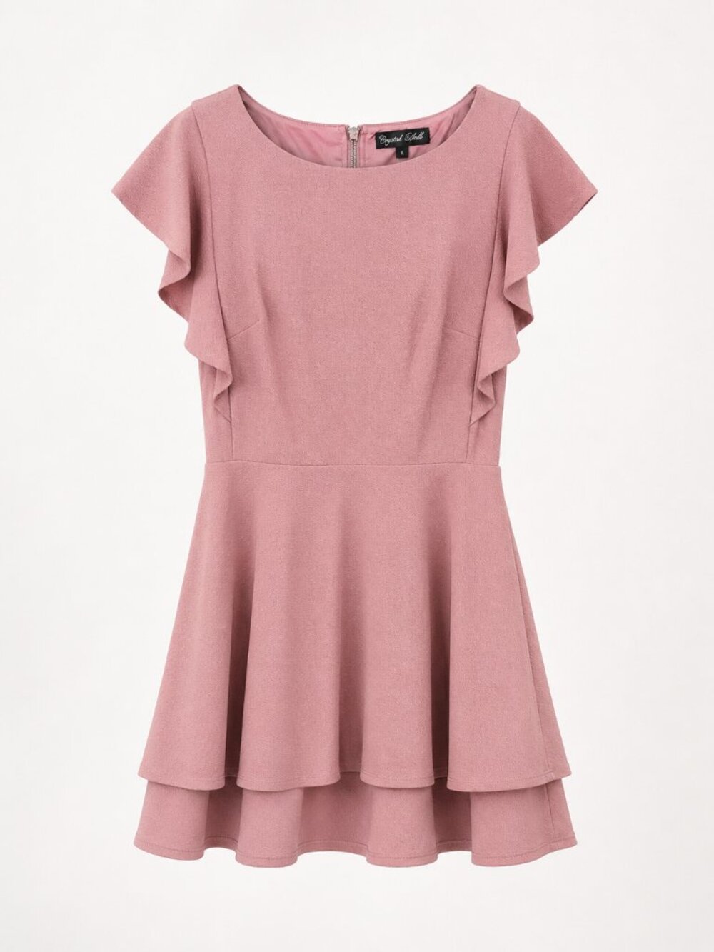 Crystal Doll Dusty Rose Flutter Sleeve Fit & Flare Dress Size Large